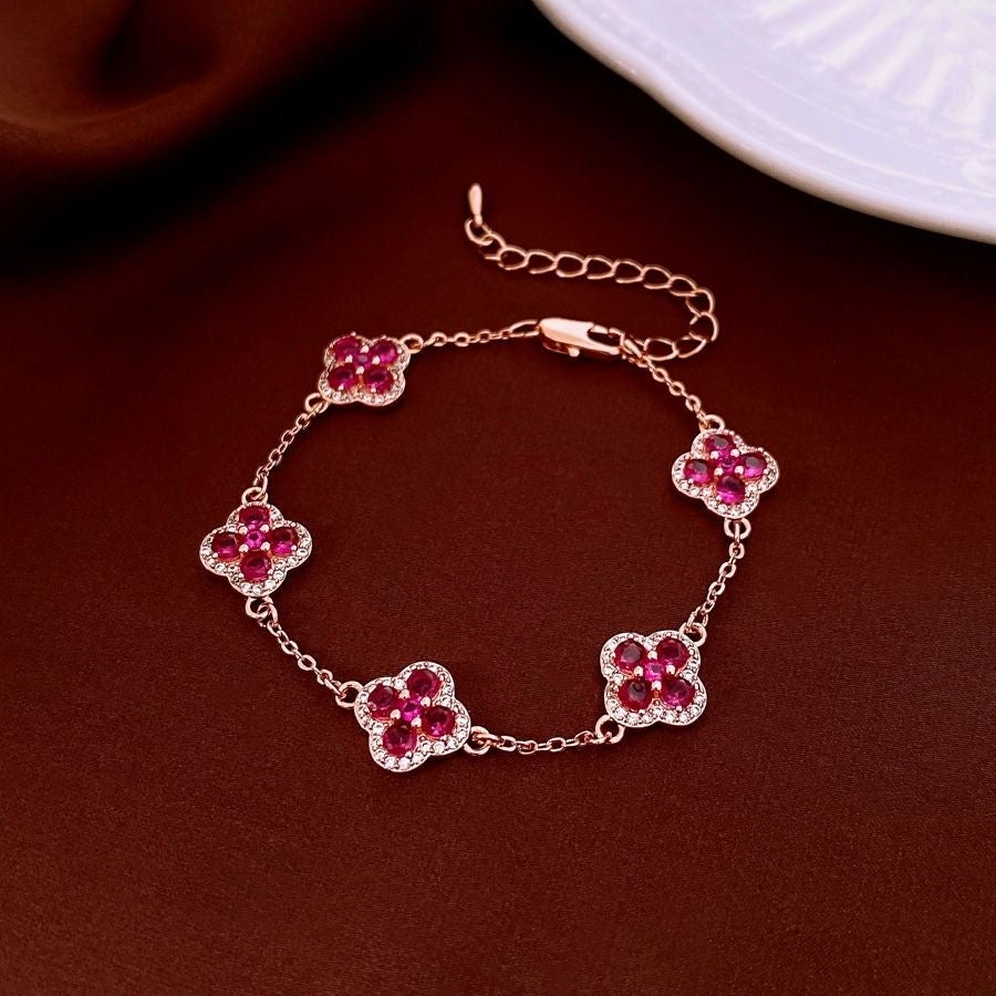 Crimson Crystal Clover Charm Bracelet