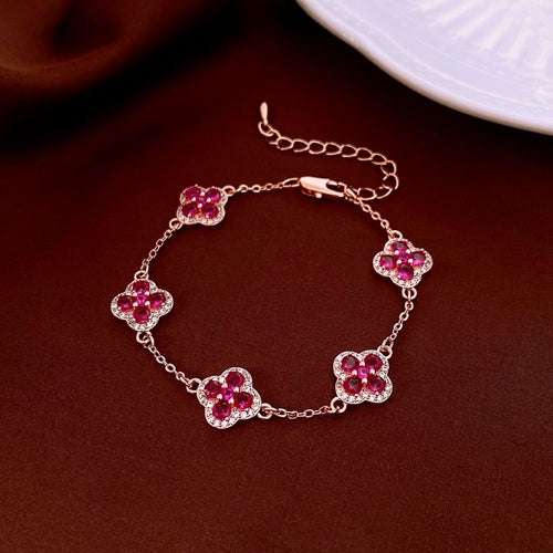 Crimson Crystal Clover Charm Bracelet