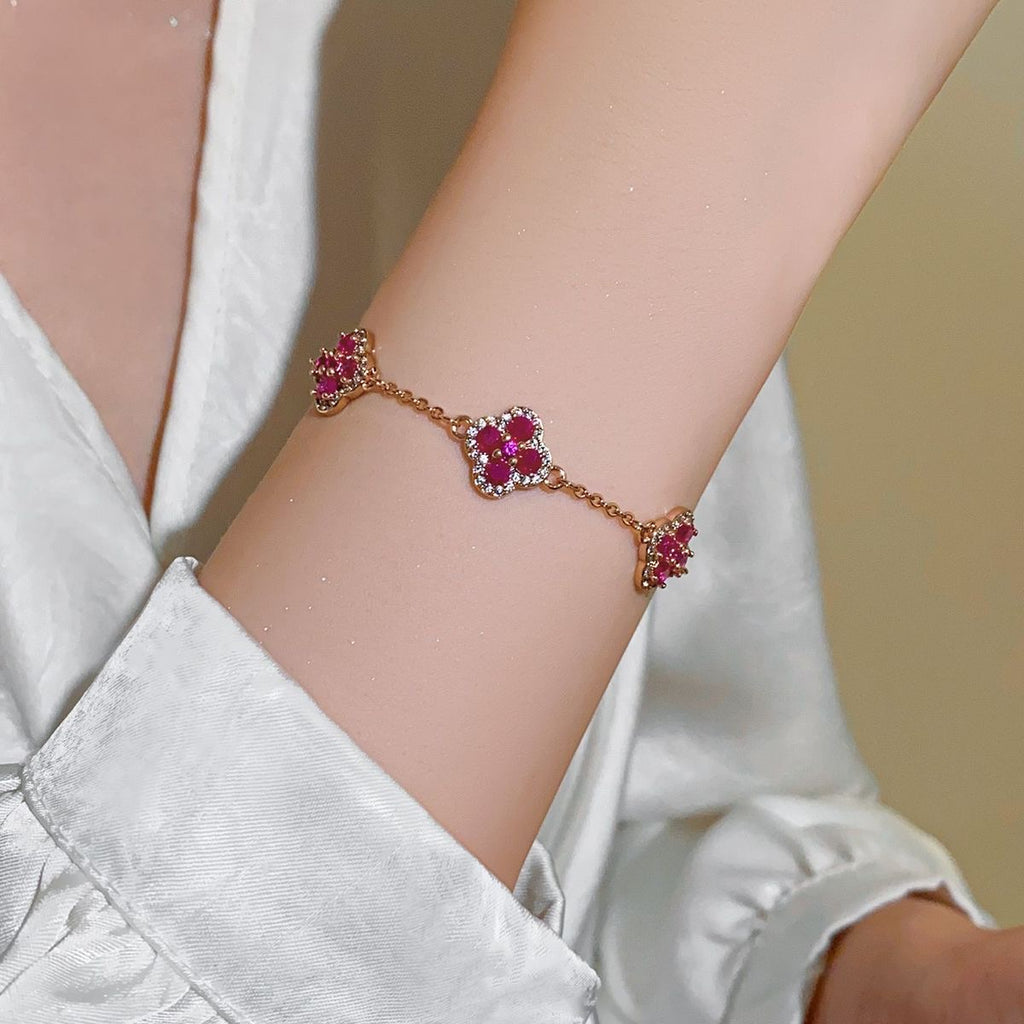 Crimson Crystal Clover Charm Bracelet