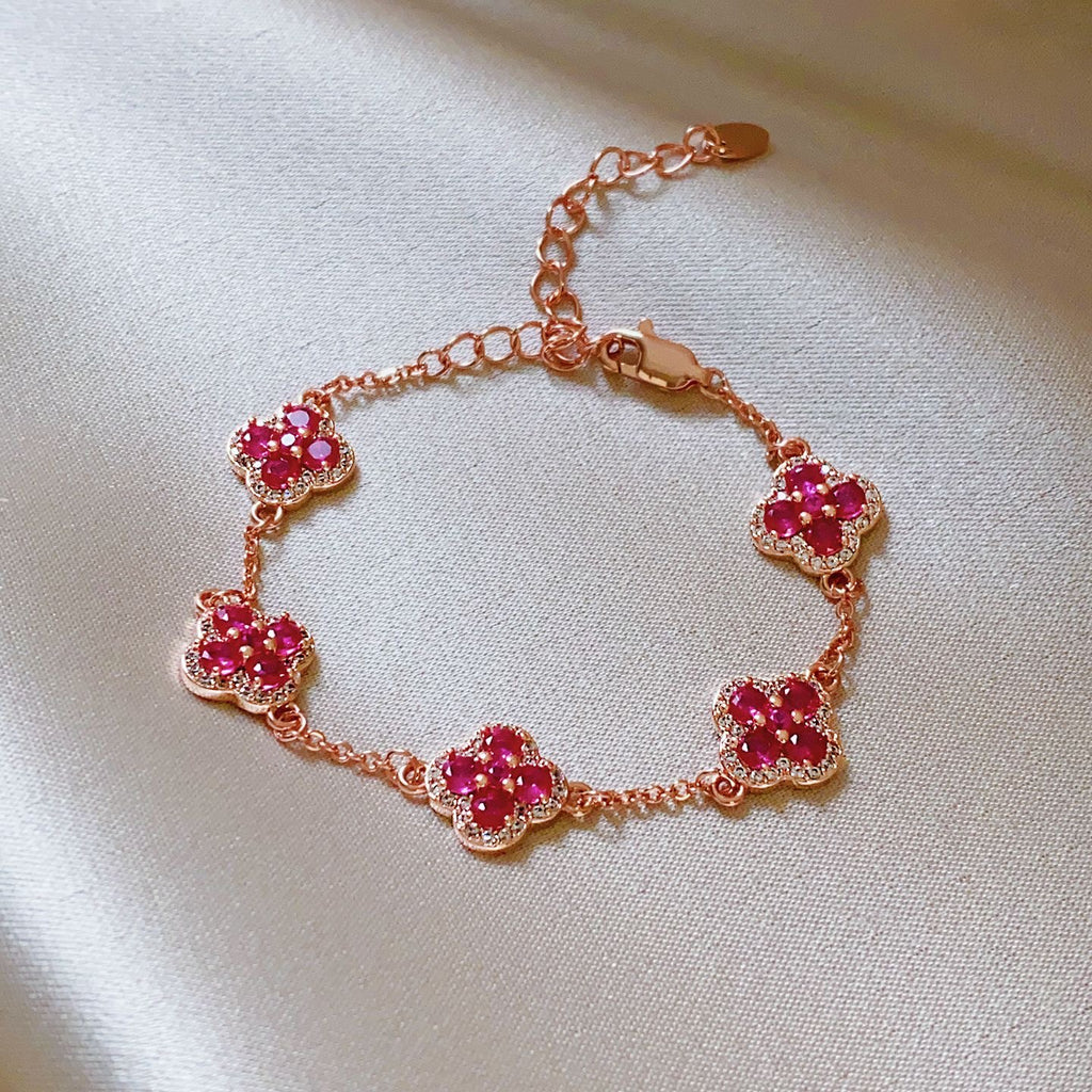 Crimson Crystal Clover Charm Bracelet