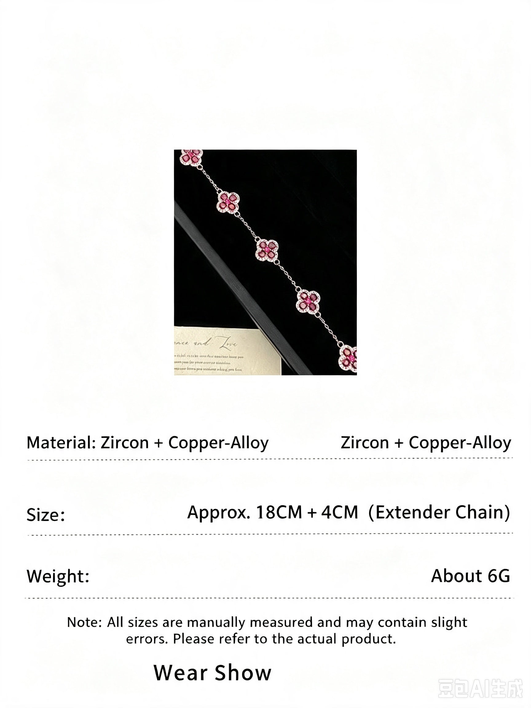 Crimson Crystal Clover Charm Bracelet