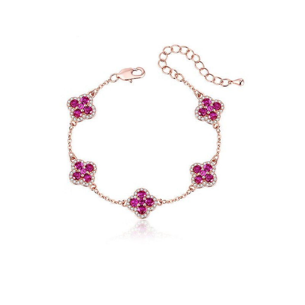 Crimson Crystal Clover Charm Bracelet
