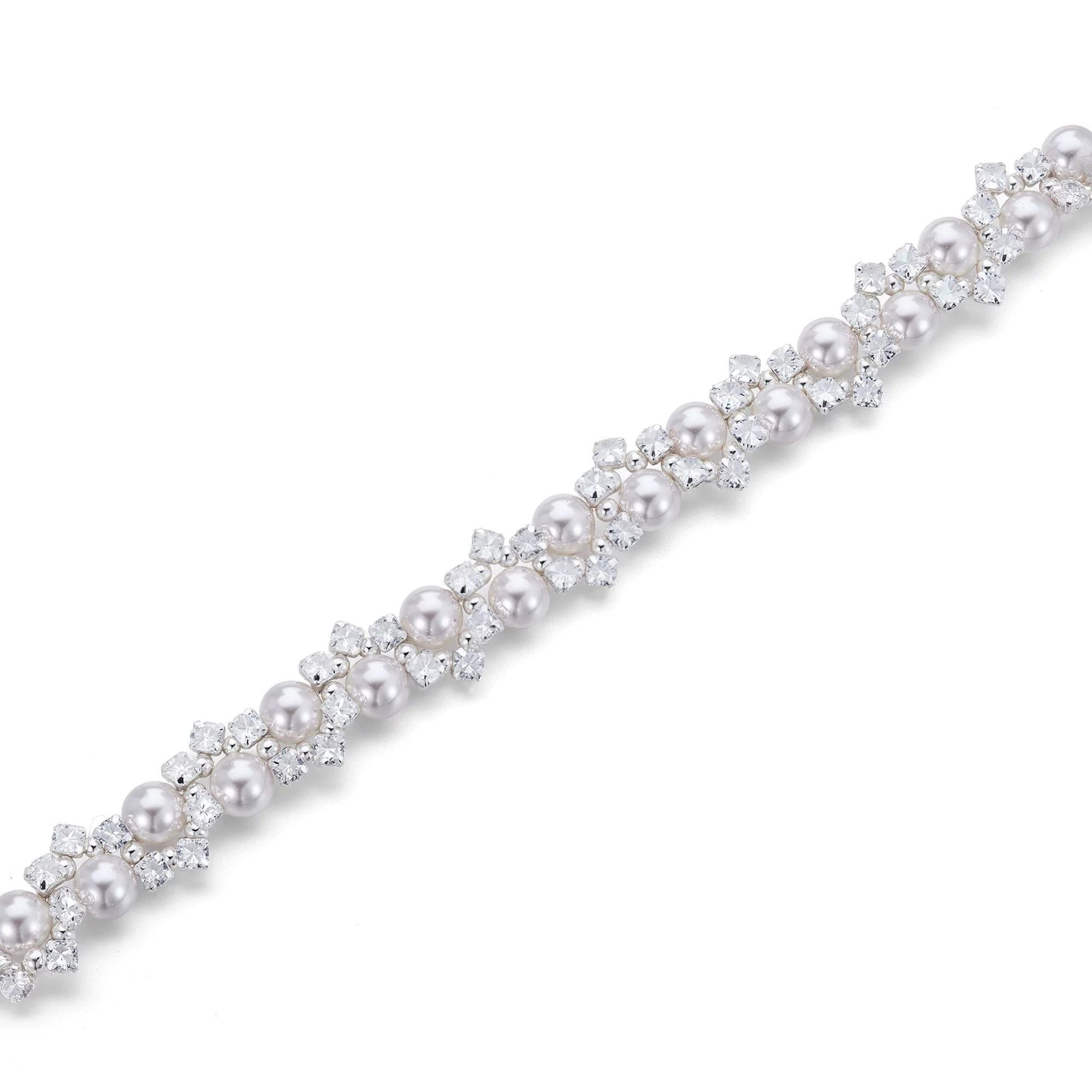 Sparkling Rhinestone Pearl Cluster Bracelet