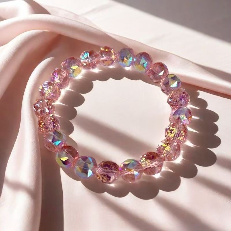 Shimmering Rose Crystal Bead Bracelet