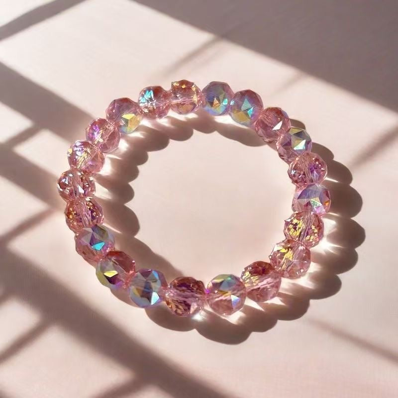 Shimmering Rose Crystal Bead Bracelet