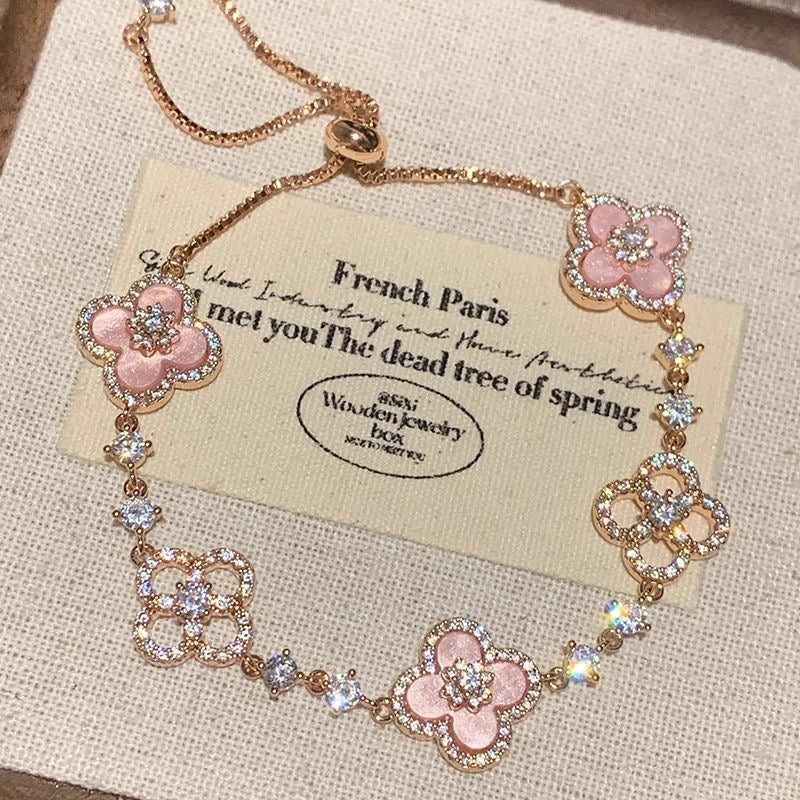 Romantic Pink Mother of Pearl Clover Bracelet