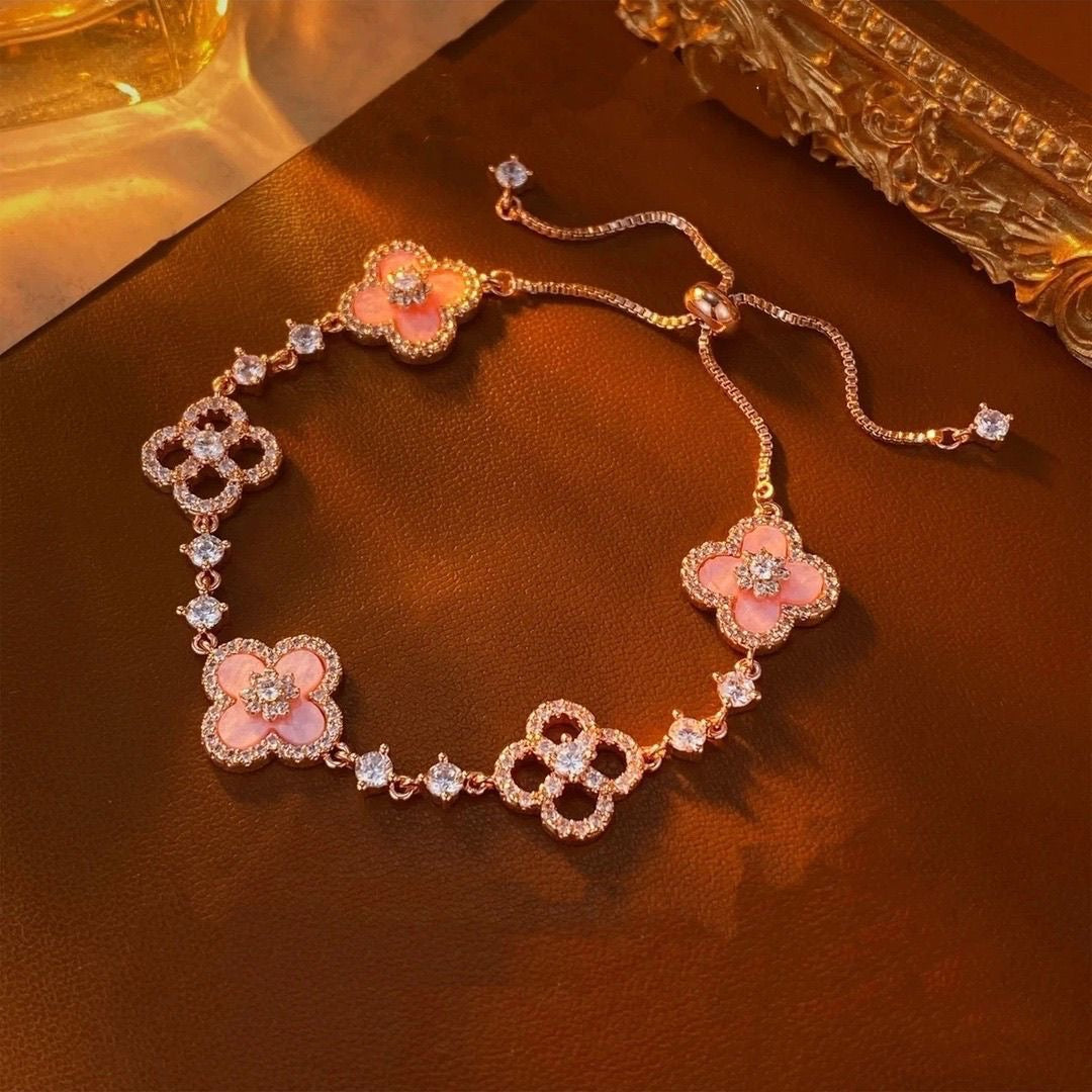 Romantic Pink Mother of Pearl Clover Bracelet