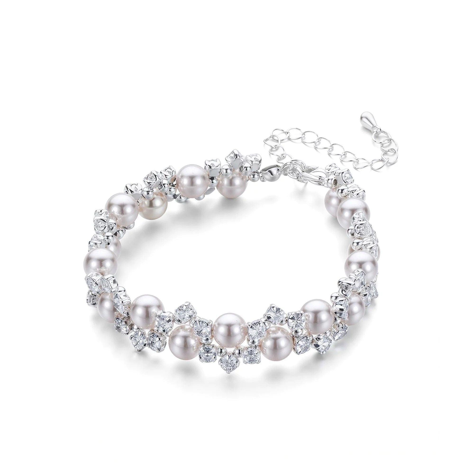 Sparkling Rhinestone Pearl Cluster Bracelet