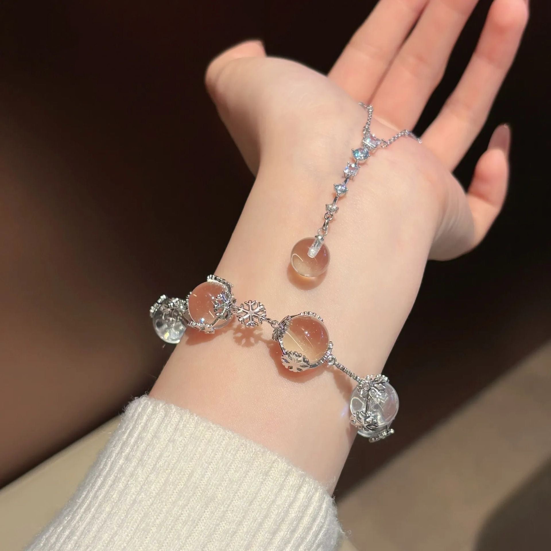 Snowflake Pearl Charm Bracelet