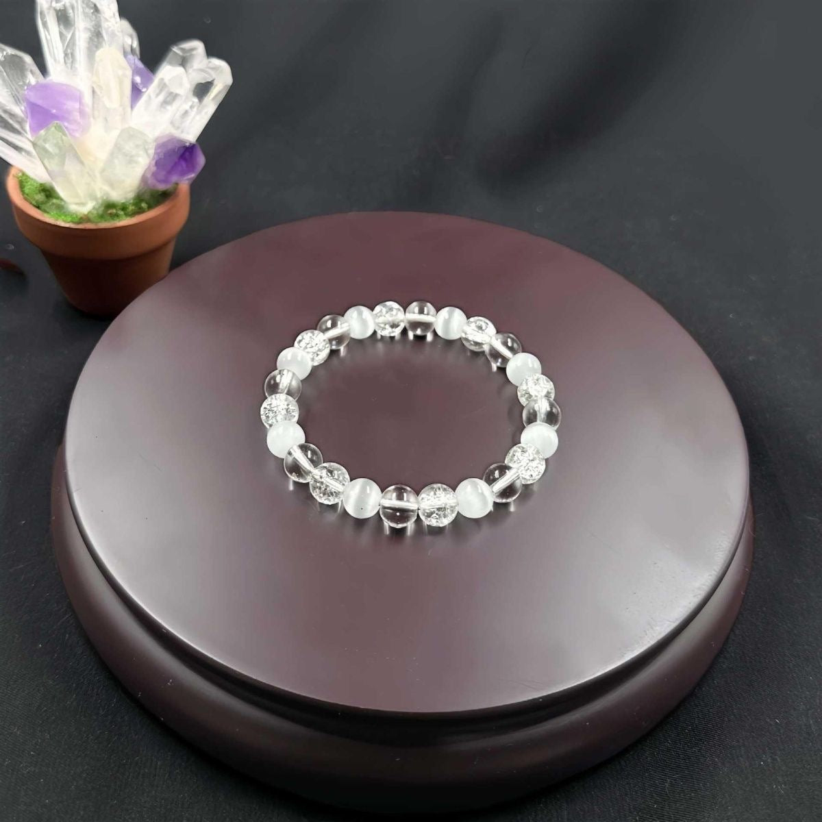 Natural Multi-Texture Clear Quartz & Selenite Bracelet