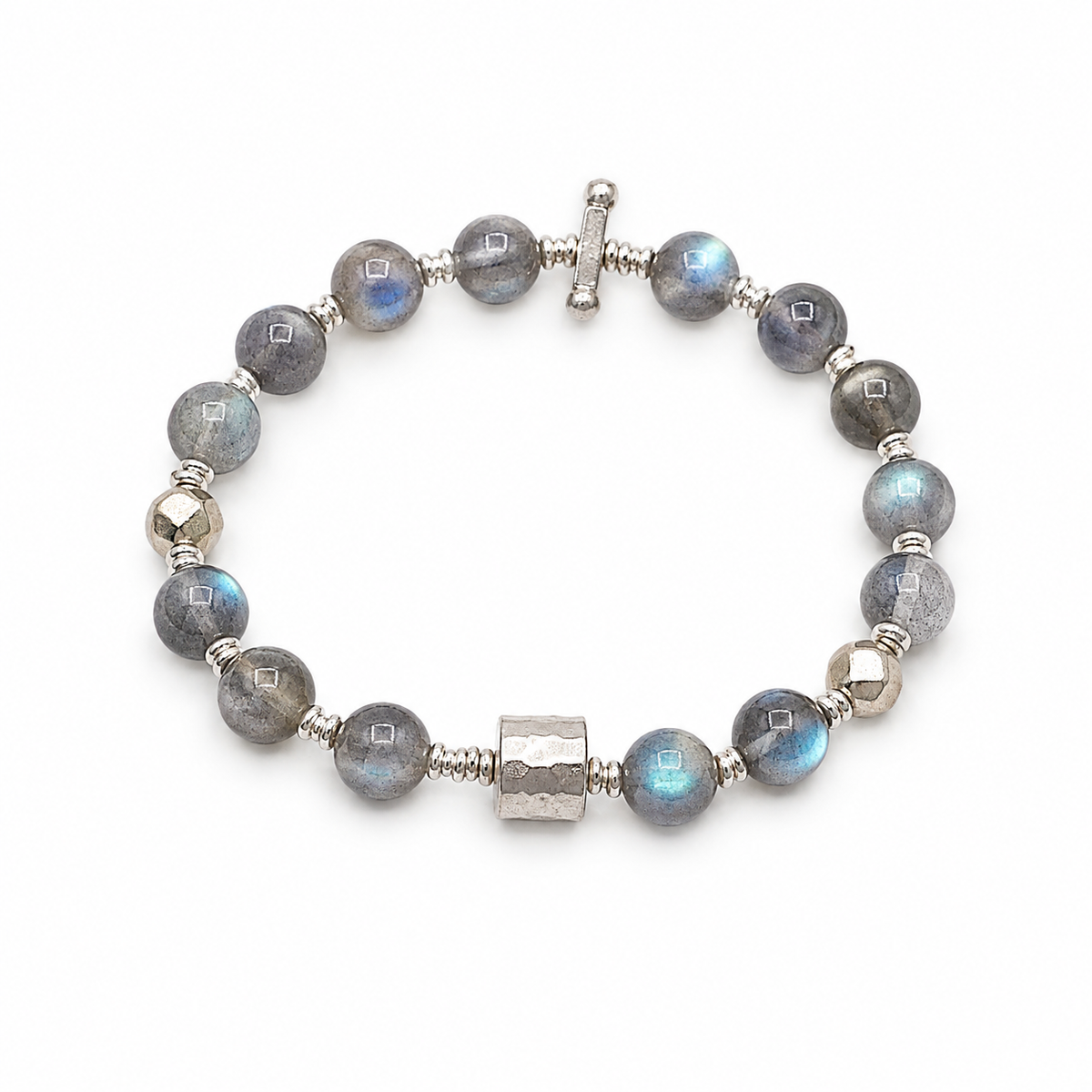 Labradorite Natural Stone Bracelet | Silver Metal Accents